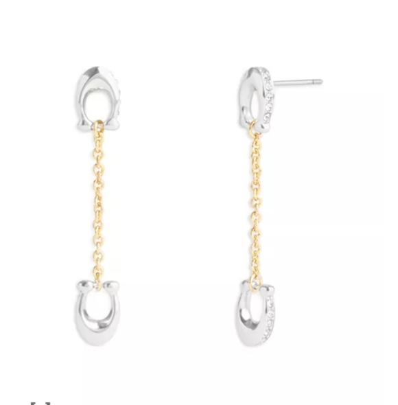 COACH- Signature Pave C Linear Earrings 💛🤍 - Picture 3 of 8